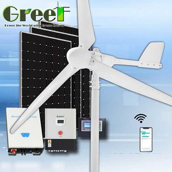 Kit completo de sistema de energia de turbina eólica de eixo horizontal de baixo ruído 1KW 5KW GREEF
