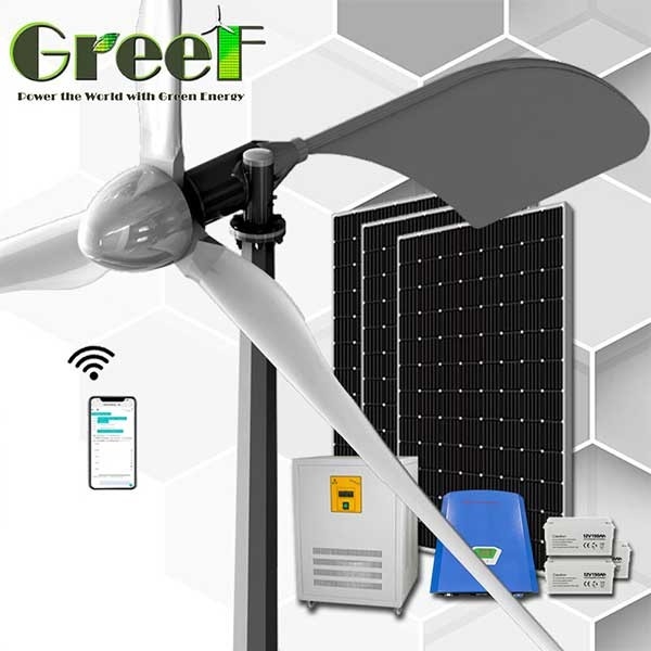 Sistema de grade completo do híbrido da turbina eólica horizontal completa da linha central 5KW de vez em quando