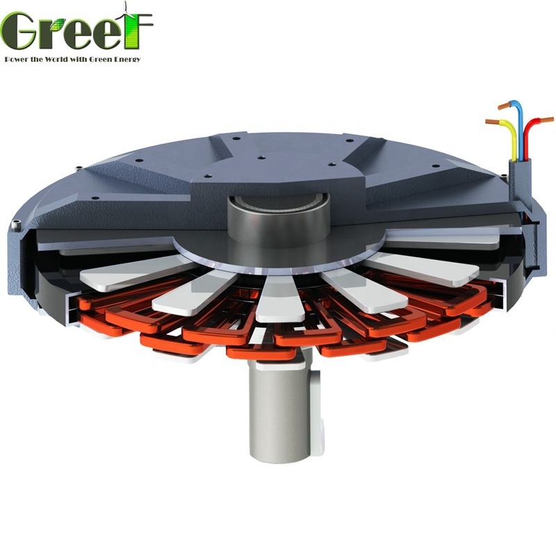 gerador de ímã permanente do disco de 2kw Coreless geração de eletricidade de 3 fases