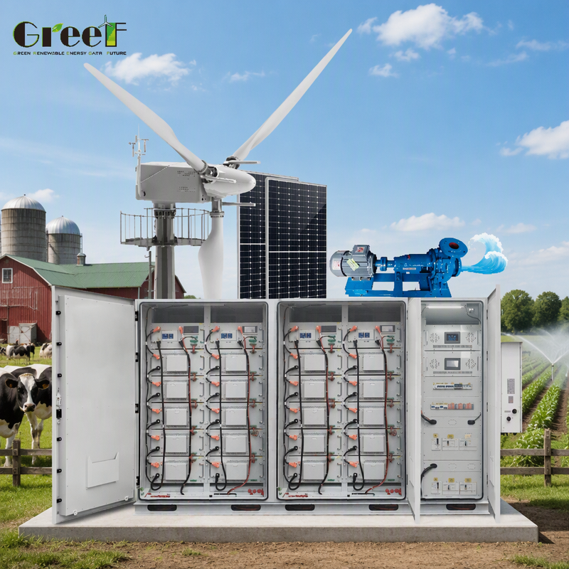 Sistema solar híbrido de 100-3000kW com controlador de rastreador de vento e eficiência de inversor de 98,3% para sistema híbrido solar eólico